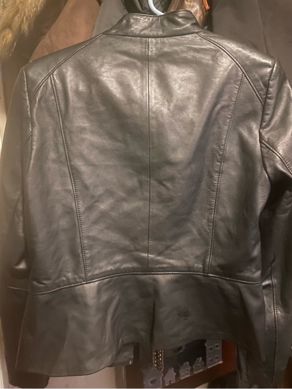 White House Black Market Black Quilted Faux-Leather Jacket with Gold Studs - Picture 3 of 6